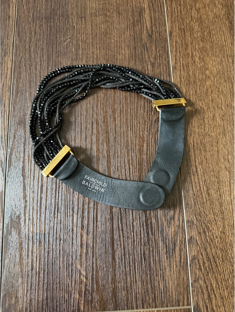 Fairchild Baldwin Black Beaded Multi-Strand Necklace with Leather and Gold Accen